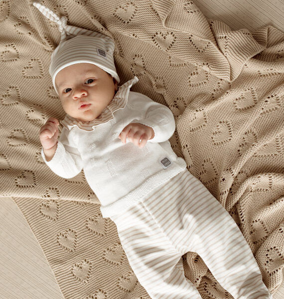 Conjunto Bebé 3 Piezas con Jersey de Punto, Polaina y Gorro Rayas