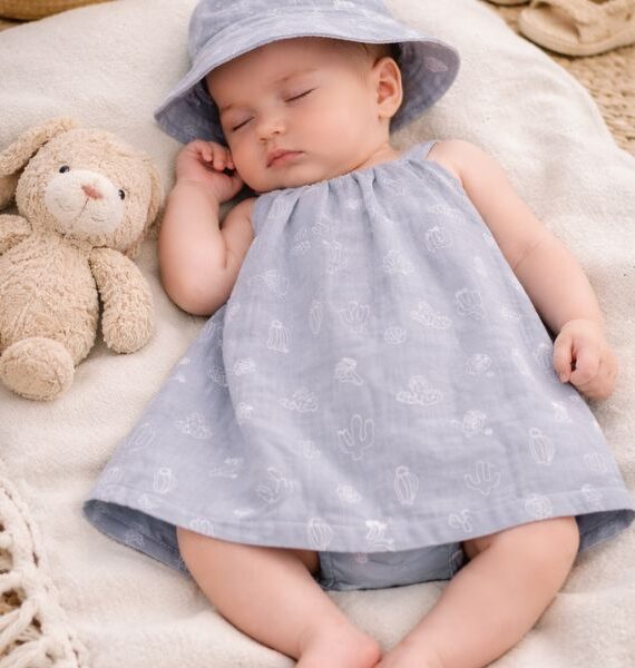 Vestido bebé rosa  cactus + gorro a juego 100 % algodón