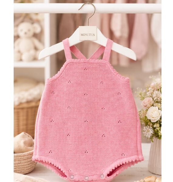 Pelele de Punto con Calados 100 % Algodón Rosa empolvado