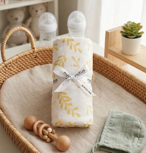 Muselina de Algodón Suave para Recién Nacido - Diseño Hojas, Regalo Perfecto