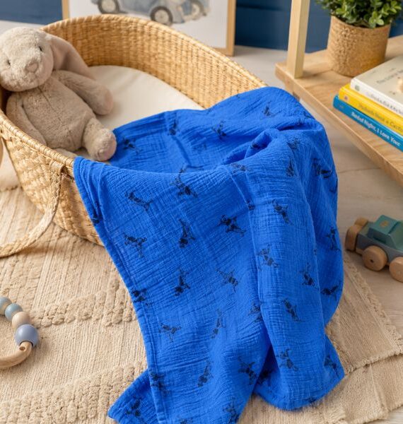 Muselina para bebé 70x70 cm Dog Blue –  100 % Algodón suave y transpirable